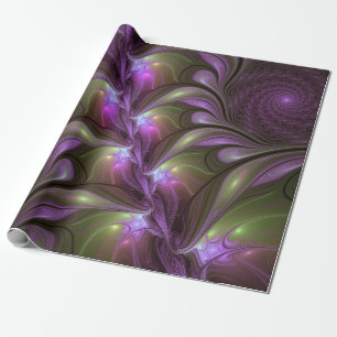 Papier Cadeau Art fractal abstrait coloré violet pourpre kaki