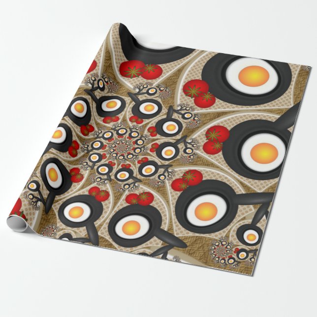 Papier Cadeau Art fractal de brunch drôle, tomates, œufs (Déroulé)