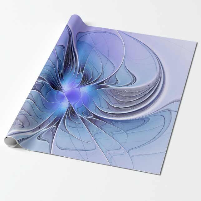 Papier Cadeau Art fractal moderne abstrait bleu lavande (Déroulé)