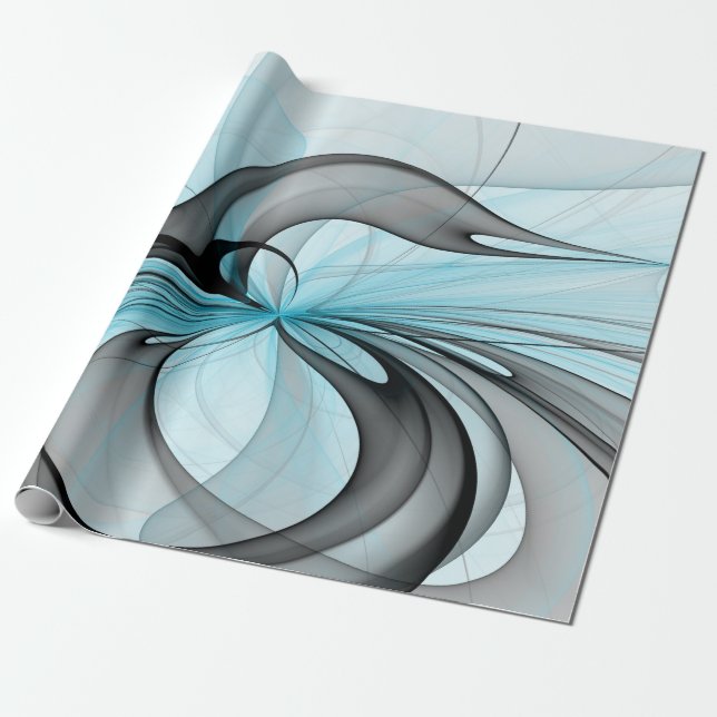 Papier Cadeau Art fractal moderne gris anthracite abstrait bleu (Déroulé)