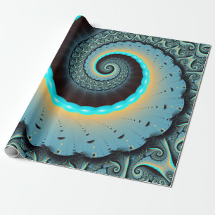 Papier Cadeau Art fractal spirale abstrait bleu turquoise orange