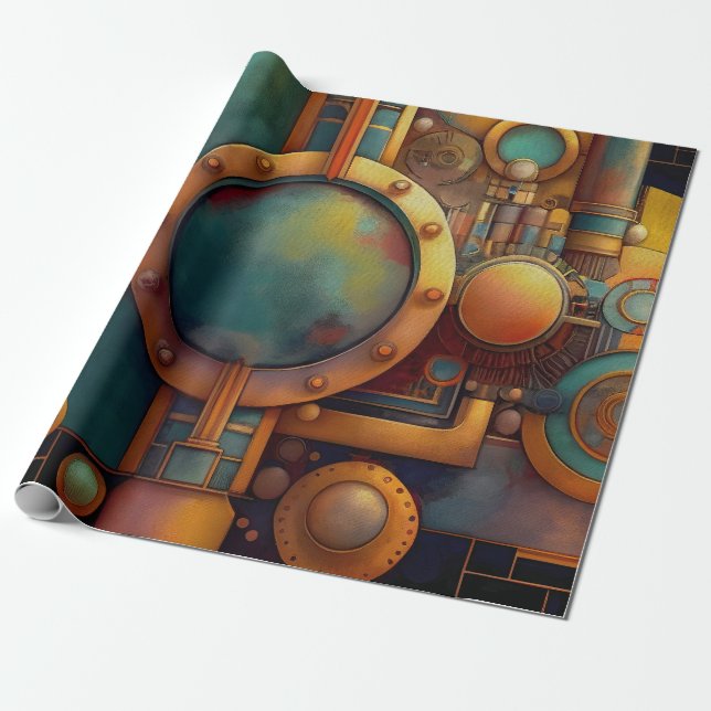 Papier Cadeau Art géométrique industriel steampunk (Déroulé)