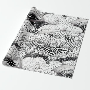 Papier Cadeau Art Géométrique Organique Monochrome - Noir et Bla
