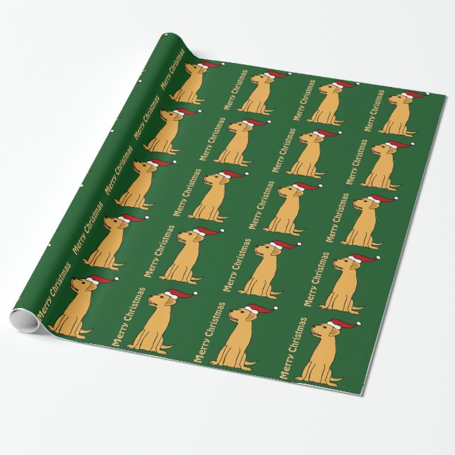 Papier Cadeau Art jaune drôle de Noël de labrador retriever (Déroulé)