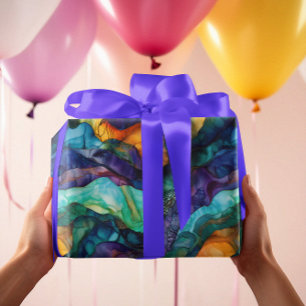 Papier Cadeau Art moderne coloré fluide Peinture encre d'alcool