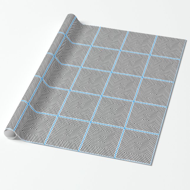 Papier Cadeau Art moderne Noir, Carrés blancs (Déroulé)