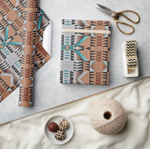 Papier Cadeau Art Mosaïque Aqua Turquoise Taupe Noir Gris