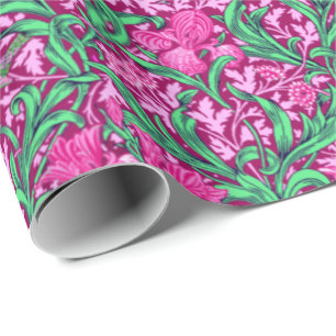 Papier Cadeau Art Nouveau Iris Print, Fuchsia rose et vin