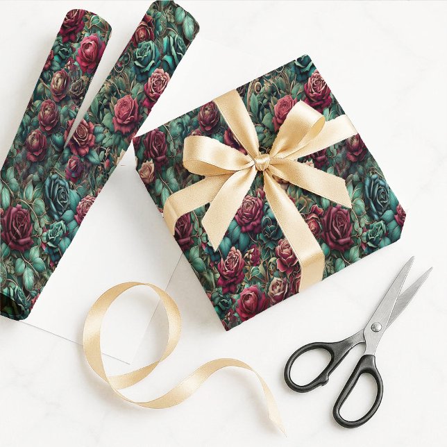 Papier cadeau Art Nouveau or rose sarcelle (Art Nouveau Rose Gold Teal Gift Wrapping Paper)