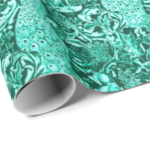 Papier Cadeau Art Nouveau Peacock Print, Turquoise et Aqua