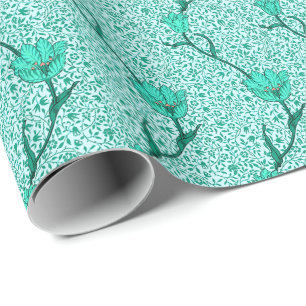 Papier Cadeau Art Nouveau Tulip Damask, Turquoise