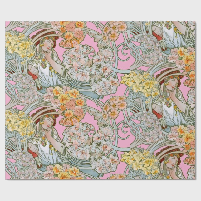 Papier Cadeau Art Nouveau Woman & Floral Pattern by Mucha (Plat)