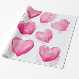 Papier Cadeau Art numérique d'aquarelle des Coeurs roses