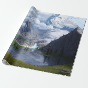 Papier Cadeau Art numérique de cascade du lac Montagnes 3D illus