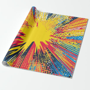 Papier Cadeau Art Pop Rétro Explosion Jaune Bande Dessinée