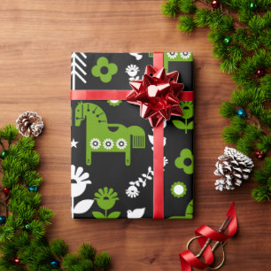 Papier Cadeau Art populaire de cheval scandinave