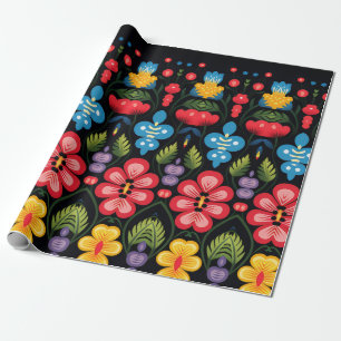 Papier Cadeau Art populaire floral moderne