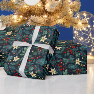 Papier Cadeau Art populaire Mistletoe Holly Berries Noël