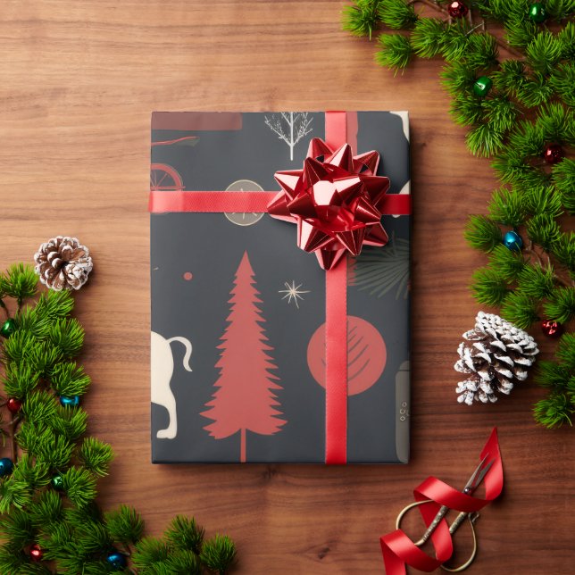 Papier Cadeau Art populaire nordique Renne rouge (Cadeau de vacances)