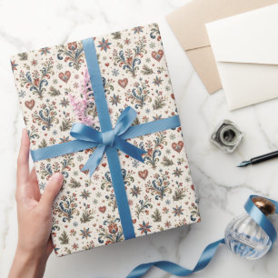 Papier Cadeau Art populaire Rosemaling nordique