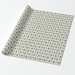 Papier Cadeau Art populaire scandinave, motif coloré.
