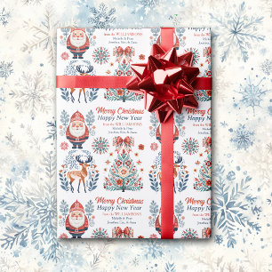 Papier Cadeau Art populaire scandinave Red Turquoise Christmas I