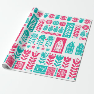 Papier Cadeau Art populaire scandinave sans couture motif vintag