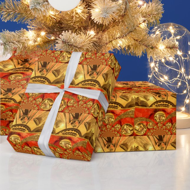 Papier Cadeau Art traditionnel africain rouge doré (Vacances)