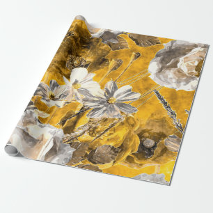 Papier Cadeau art vintage aquarelle monochrome floral transparen