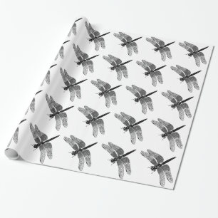 Papier Cadeau Art vintage noir de nature de libellule