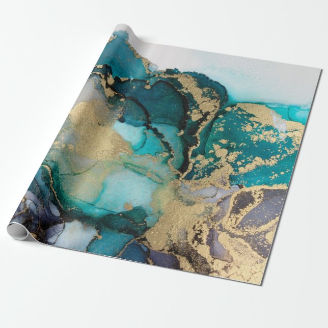 Papier Cadeau Artabstracte turquoise d'alcool d'alcool noir, art (Déroulé)