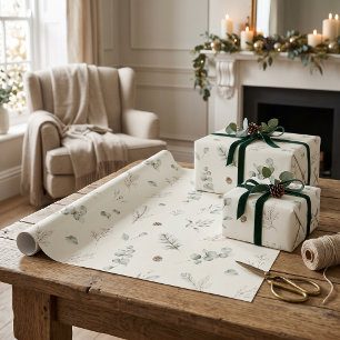 Papier Cadeau Artisan Botanique d'Hiver Élégant de Noël