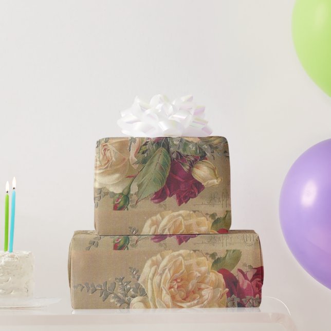 Papier cadeau / artisanat Rose Crème Victorienne V (Cadeaux de fête)