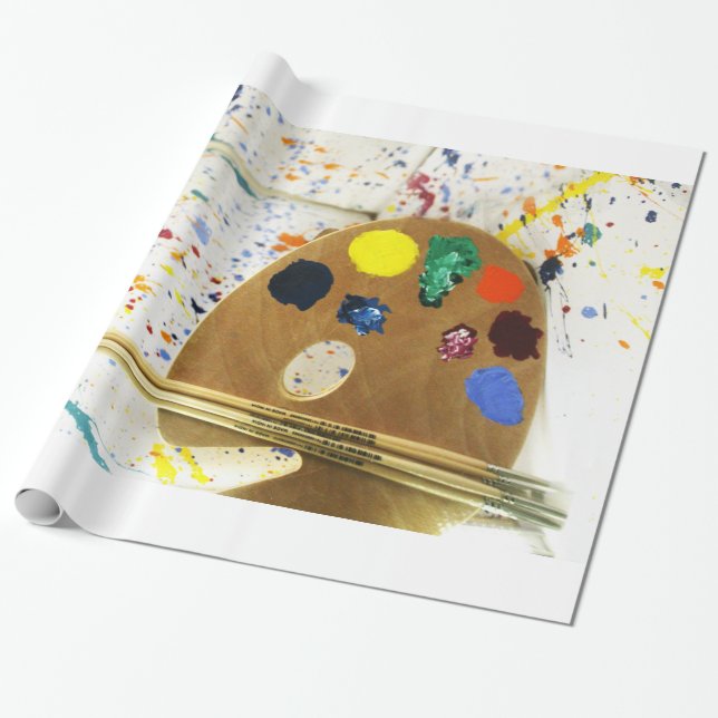 Papier Cadeau Artistes Peinture Splatter et Palette de Peinture (Déroulé)