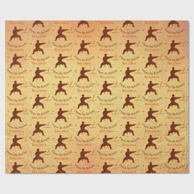Papier Cadeau Arts martiaux branchés Karate Kids Happy 8th Birth (Plat)