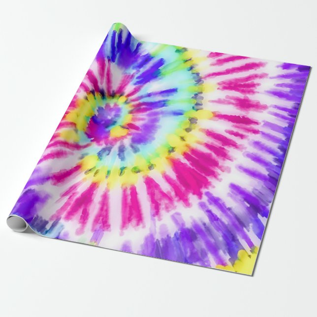 Papier Cadeau Artsy Neon Rainbow Tie Dye Motif d'aquarelle (Déroulé)