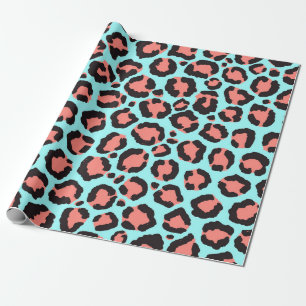 Papier Cadeau Artsy Trendy Coral Mint Turquoise Leopard Poster d