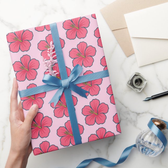 Papier Cadeau Assez Hibiscus Rose Tropical  (Cadeaux)