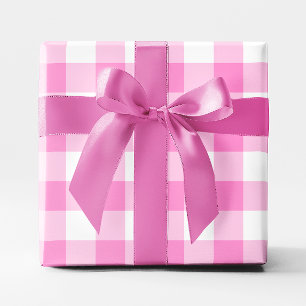 Papier Cadeau Assez Rose et Blanc Gingham Gros Motif