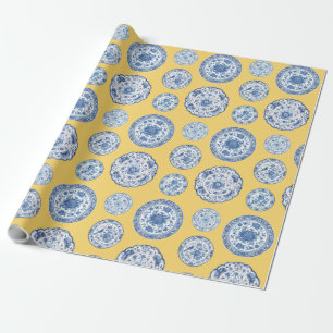 Papier Cadeau Assiettes en Chinoiserie Bleue Vintage pour Toutes