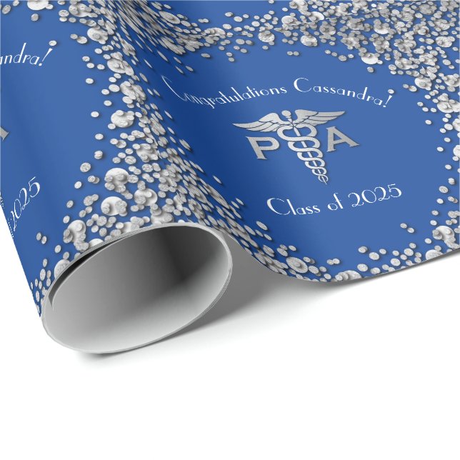 Papier Cadeau Assistant de médecin PA Diplômé Bleu Argent (Coin rond)