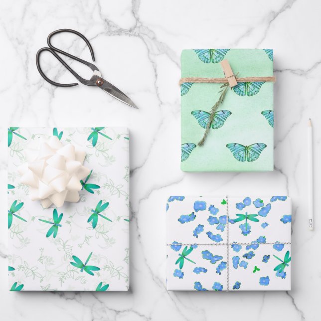 Papier cadeau assorti Libellules et Papillons  (Recto)