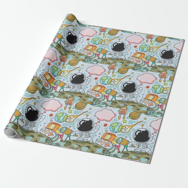 Papier Cadeau Astronaut Moon Walk Anniversaire Thème de fête (Déroulé)