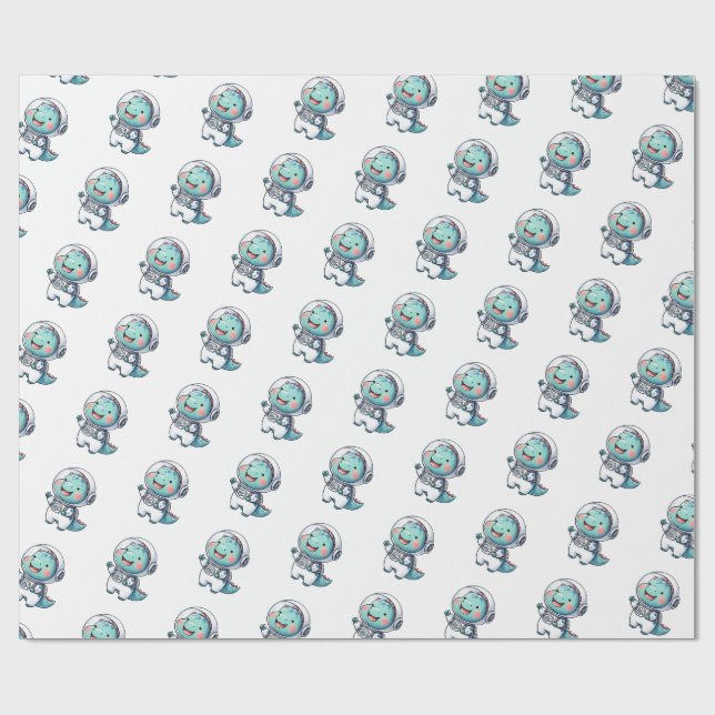 Papier Cadeau Astronaute Bébé Dinosaure (Plat)