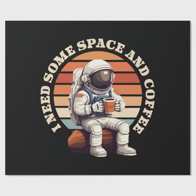 Papier Cadeau Astronaute buvant du café (Plat)