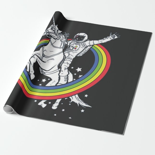Papier Cadeau Astronaute chevauchant une licorne  (Déroulé)