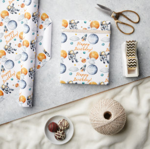 Papier Cadeau Astronaute spatial garçon d'anniversaire interstel