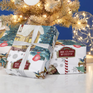 Papier Cadeau Atelier du Père Noël Fête Pôle Nord Noël
