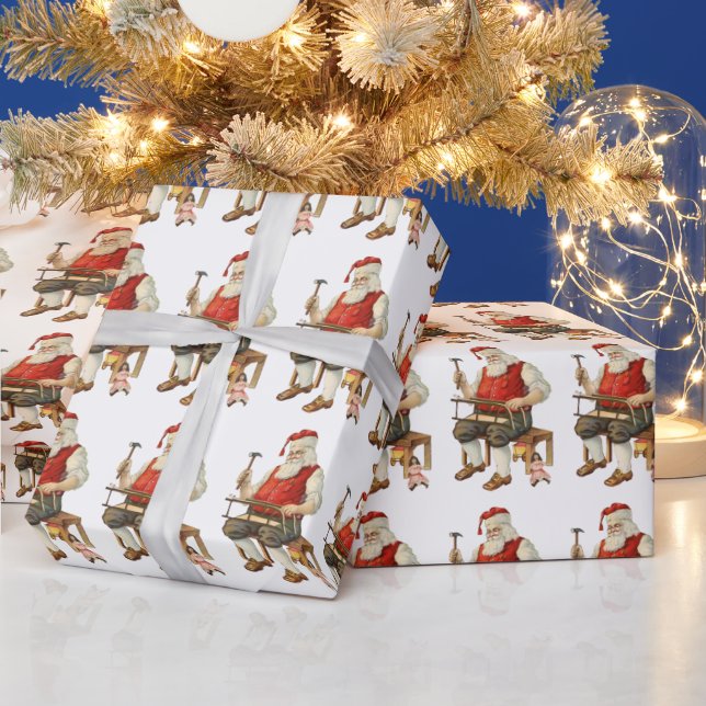 Papier Cadeau Atelier du Père Noël sur la fabrication de traînea (Vacances)