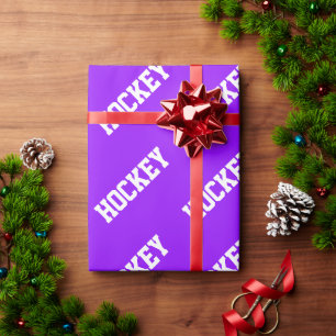 Papier Cadeau Athletic Slant Blanc Texte HOCKEY Sur Violet Clair